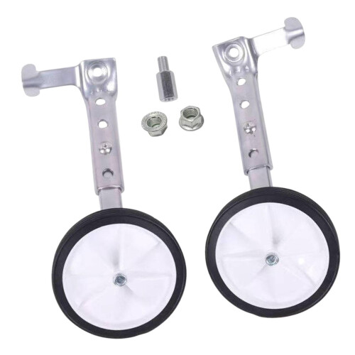 Kids Bicycle Training Wheels Mounted Kit, Easy Installation Sturdy Stabilizer Accessory, Silver Color
