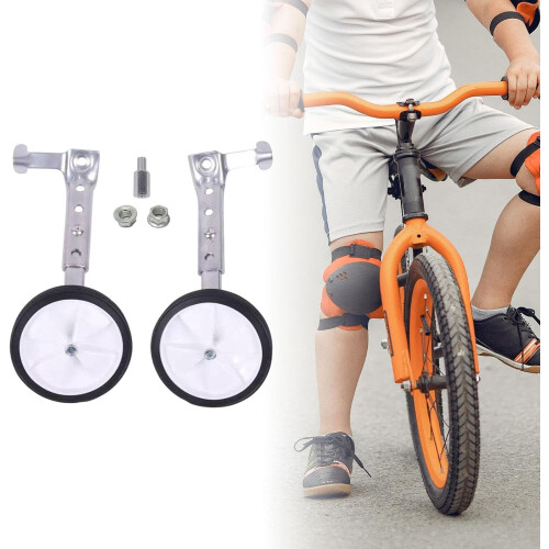 Kids Bicycle Training Wheels Mounted Kit, Easy Installation Sturdy Stabilizer Accessory, Silver Color 1