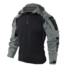 (L, Gray) Camouflage Multicam Combat T-Shirt Men Tactical Shirt Airsoft Paintball Hunting