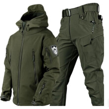 (Green, L) Warm Hooded Jacket Mens Combat Waterproof Tactical Coat With PANT Set UK Outdoor