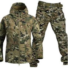 (B Camouflage, S) Warm Hooded Jacket Mens Combat Waterproof Tactical Coat With PANT Set UK Outdoor
