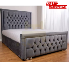 (Mink Plush, 6ft Super King) Chesterfield Florida Bed Frame Upholstered Plush Velvet Ottoman GasLift Mattress