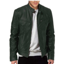 (Dark Green, Tag 3XL = UK XL) UK Men Vintage Cafe Racer Brown Black Leather Casual Slim Fit Real Biker Jacket