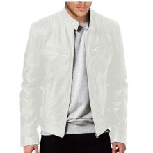 (White, Tag 2XL = UK L) UK Men Vintage Cafe Racer Brown Black Leather Casual Slim Fit Real Biker Jacket