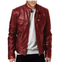 (Wine Red, Tag L = UK S) UK Men Vintage Cafe Racer Brown Black Leather Casual Slim Fit Real Biker Jacket