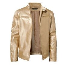 (Gold, Tag XL = UK M) UK Men Vintage Cafe Racer Brown Black Leather Casual Slim Fit Real Biker Jacket