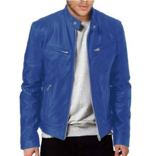 (Royal Blue, Tag S = UK XXS) UK Men Vintage Cafe Racer Brown Black Leather Casual Slim Fit Real Biker Jacket
