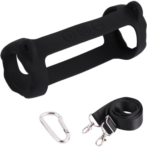 Silicone Speaker Case for Portable Bluetooth Speakers, Shockproof Cover with Adjustable Shoulder Strap, Black 2