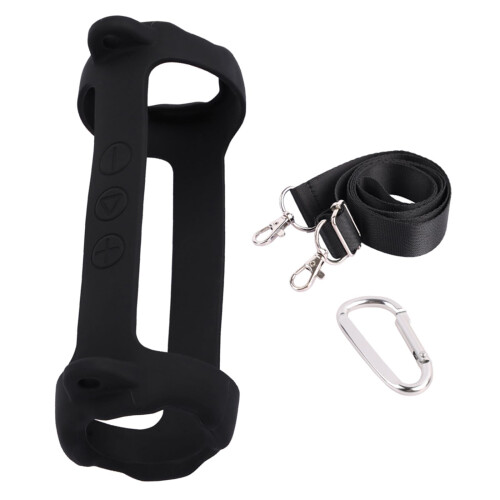 Silicone Speaker Case for Portable Bluetooth Speakers, Shockproof Cover with Adjustable Shoulder Strap, Black
