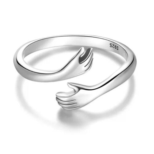 925 Silver Hug Ring - Adjustable White Gold Daughters, Mom, Friend 1