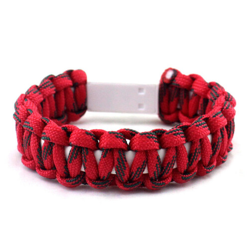 (Red) EDC Outdoor Survival Bracelet Camping Emergency Paracord Tool Kits USB Data Cable For iPhone 2