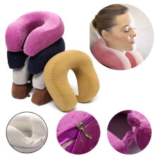 (Purple) U Shape Slow Rebound Memory Foam Pillow Neck Protect Head Rest Travel Soft Cushion