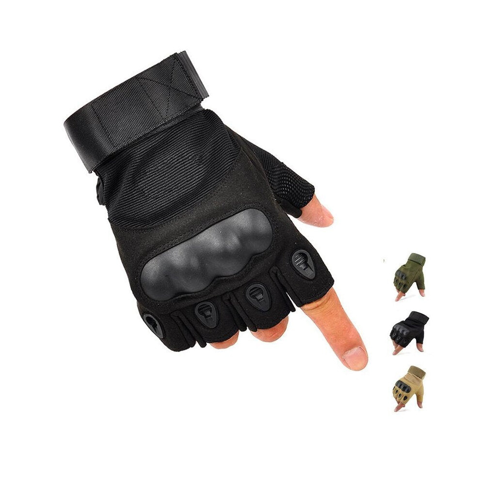 (, M) Military Fingerless Hard Knuckle Tactical Gloves Half Finger Tactical Gloves For Hiking Cycling Climbing Outdoor Camping Sports Black 5706795779262