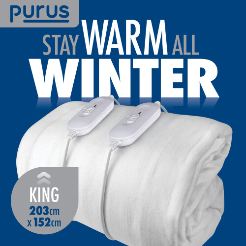 (King) Purus Luxury Electric Blanket Fully Fitted Heated Bed Underblanket Polyester Detachable Control 3 Heat Settings 2