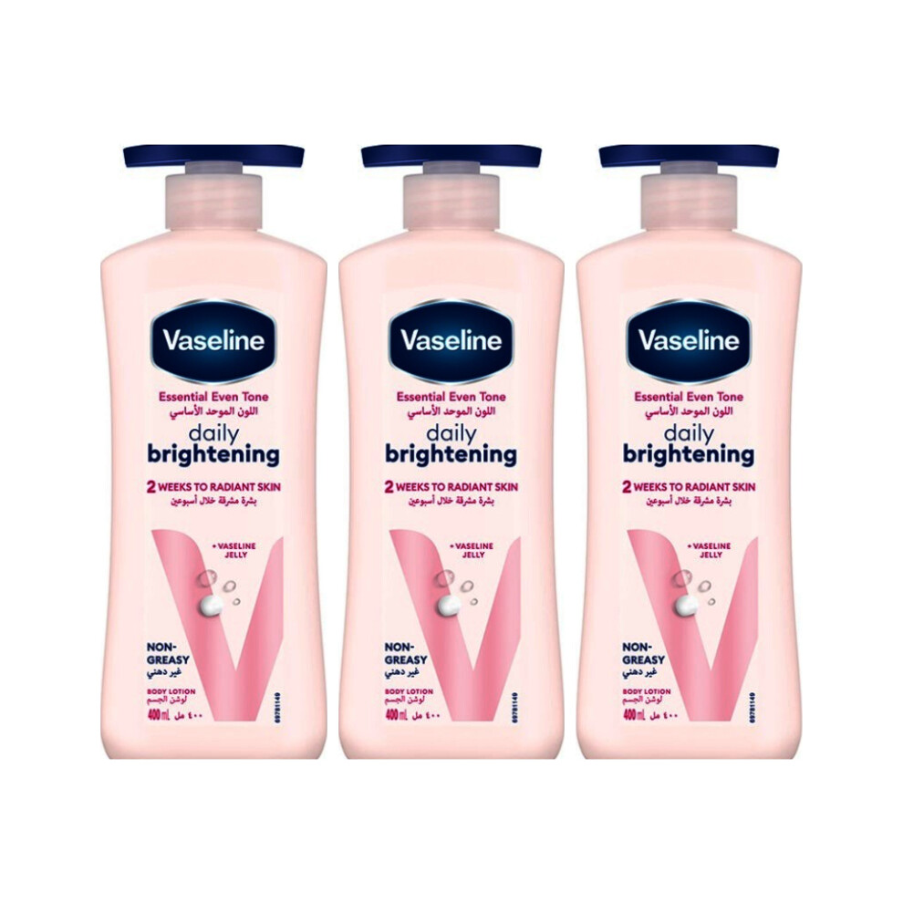 Vaseline Essential Even Tone Daily Brightening Body Lotion |Promotes visibly even-toned & radiant skin  -  3 x 400ml