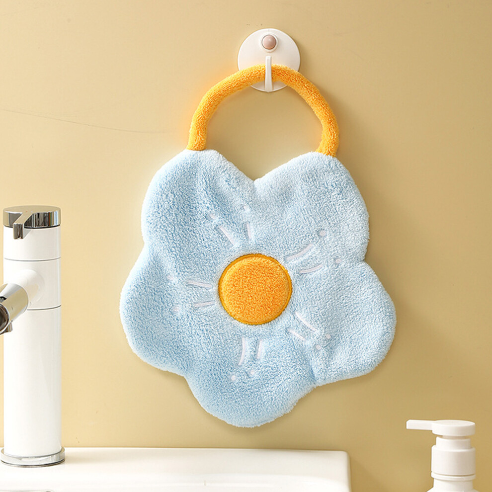 Light Blue Double Layer Coral Fleece Flower Shape Hand Towel, Strong Absorption-image-OPC-PJHV72B-NEW