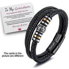 (love you forever to grandson-19cm)To My Son - Love You Forever Leather Braided Bracelet ,mens Braided Leather Bracelet Bangle Wri
