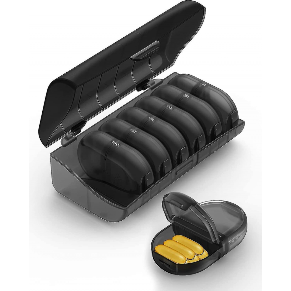 Pill Organizer 2 Times A Day, Weekly Pill Box Am Pm, Removable Medicine Organizer(black)-subaoe