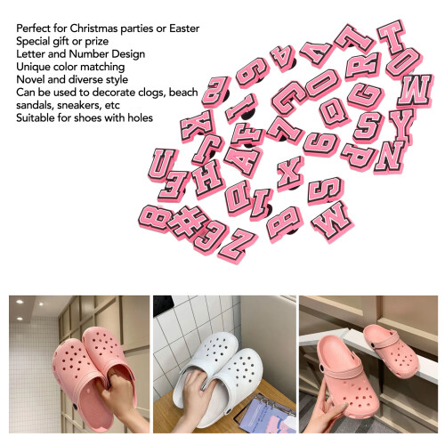 37 Stück Buchstaben-Schuhanhänger, PVC Rosa - Einheitsgröße 2