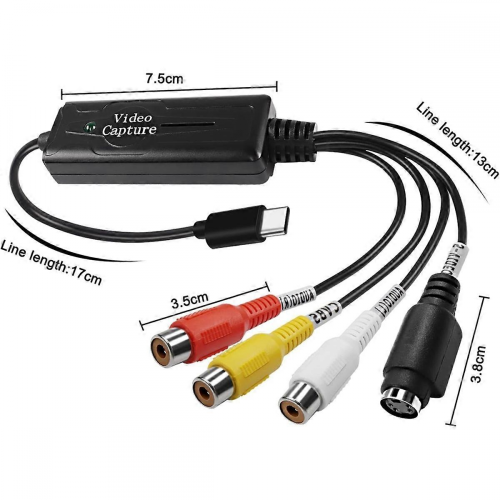 Μετατροπέας RCA AV σε USB C Προσαρμογέας κάρτας λήψης βίντεο 1 καναλιού AV NTSC PAL Vid 1