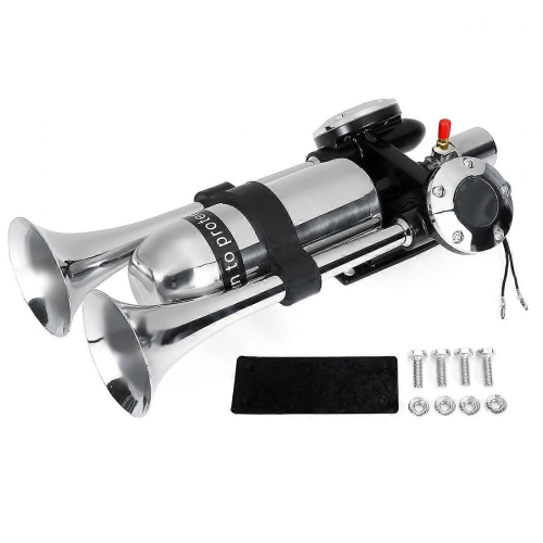 12V/24V 500DB Διπλή Ηλεκτρική Κόρνα Τρομπέτας, Δυνατό Κιτ Ηχείου Χρωμίου με Αερ 1