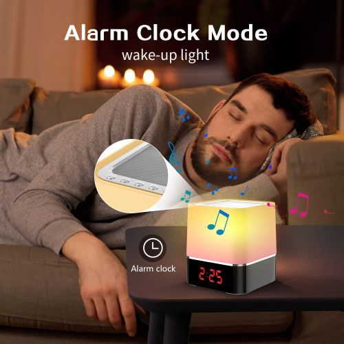 Speaker Lamps with Bluetooth Speaker, 5 in 1 Digital Alarm Clock Touch Dimmable, Micro SD Card, MP3 Hands-free Calls Touch Control 2