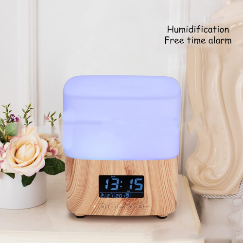 300 ml veelzijdige etherische olie diffuser met Bluetooth-luidspreker, digitale wekker, 7-kleurige sfeerverlichting aroma diffusers en koele 2