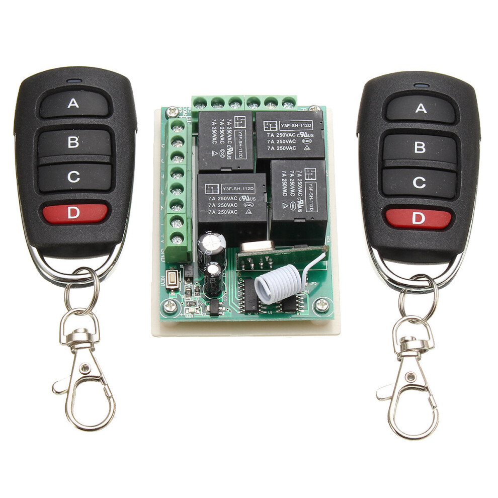 433Mhz 12V 4Ch Channel Relay Rf Wireless Remote Control Switch 2 Transmitter+Receiver 8727971210604