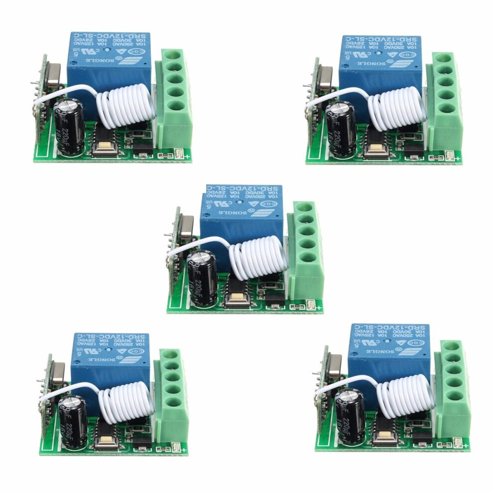 5Pcs Dc12v 10A 1Ch 433Mhz Wireless Relay Rf Remote Control Switch Receiver 8727971212882