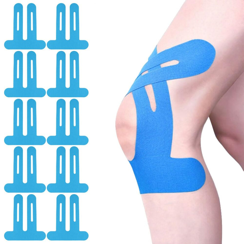 Blue Kinesiology Tape Pack Of 10 Precut Muscle Tape For Knee Pain And Face Wrinkles - Physio & Patella Support
