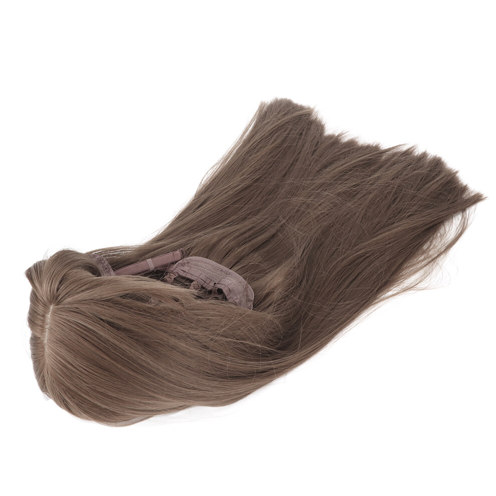 Unisex Brown Realistic Long Straight Synthetic Wig With Bangs - Light Adjustable