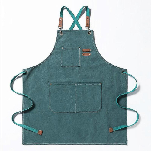 (Emerald) Chef Apron With Cross Back Bib Apron Cooking Aprons With Large Pockets For Men