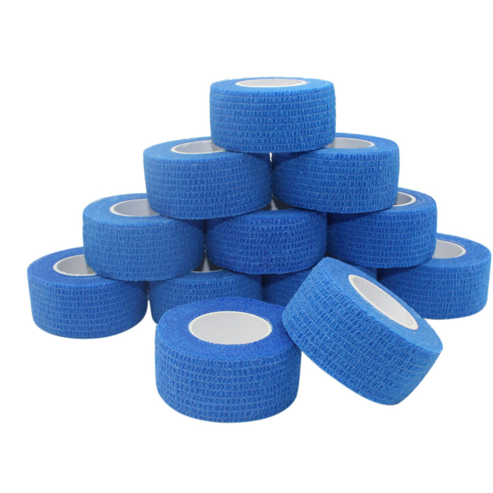 Self-Adhesive Elastic Bandage 2.5 cm x 4.5 m for Wrist, Dog, and Animal Wound Care - 12 Rolls Blue