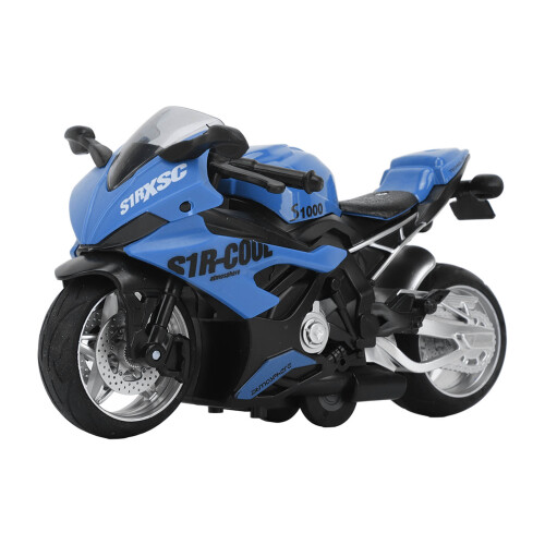 Pull Back Blue Motorcycle Toy with Lights Sound & Alloy Finish 1
