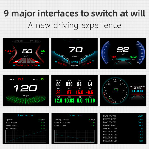 OBDII Head-Up-Display 2.95*4.53*1.38in Schwarz 1