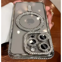 (For iPhone 16) Silver Glitter Diamond Transparent Case For iPhone