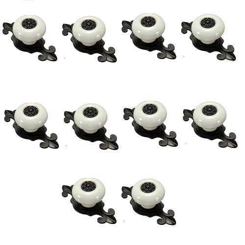 Ceramic Door Knobs Pack of 10, White and Black Drawer Knobs, Modern Style, 1.5 Inch Size