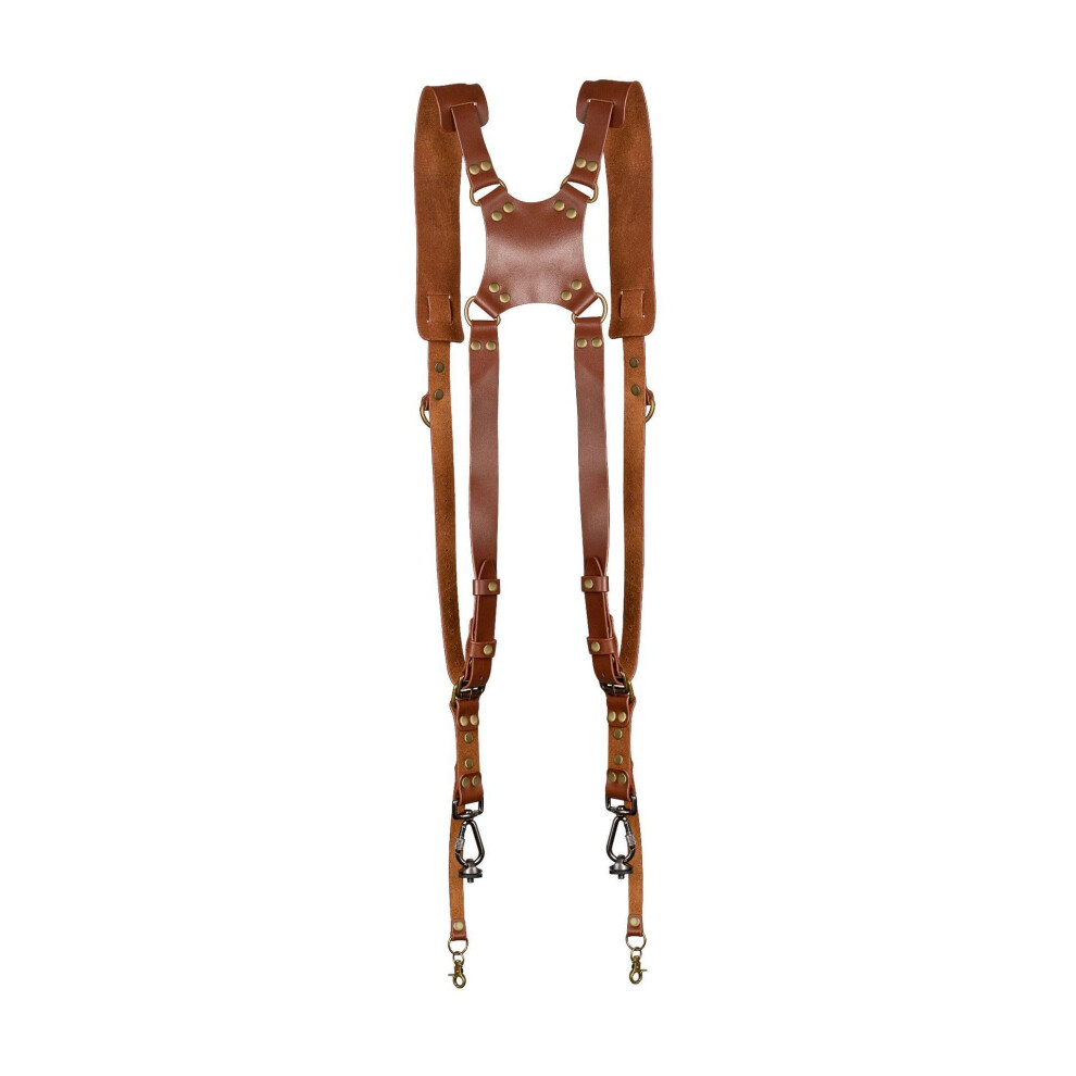Genuine Textured Cowhide Camera Strap, Double Shoulder Harness, Durable Outdoor Quick Release, For Slr Dslr Photography Dark/Brown 6947110006659