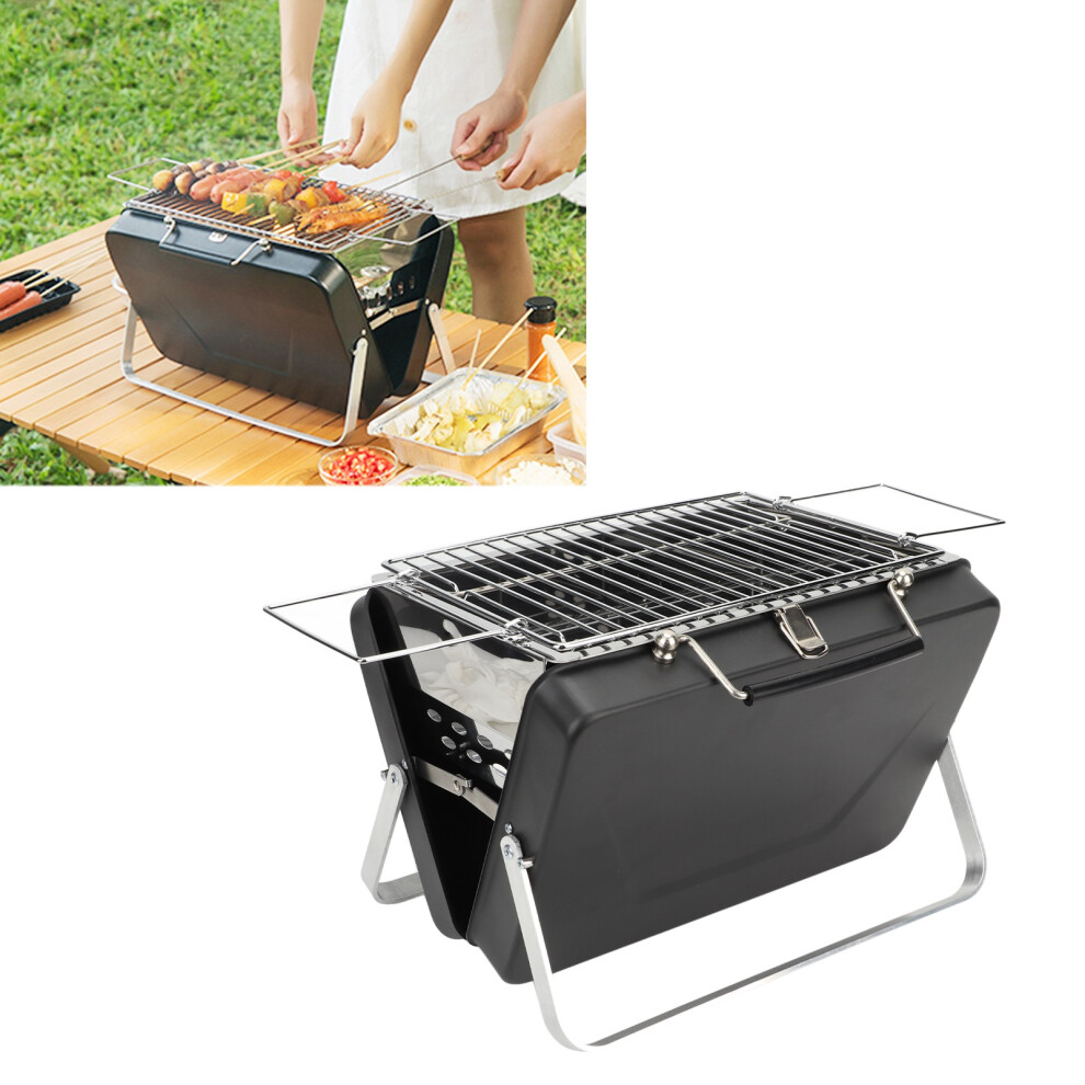 Portable Folding Charcoal BBQ Grill, Black, Iron & Stainless Steel