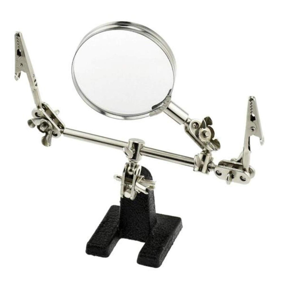 Adjustable Magnifying Glass with Stand, Hands-Free Third Hand Magnifier for Repairing Micro Objects, Soldering Station with Clips