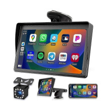 Portable Dash Mount Carplay Display 7In Touch Screen, GPS Navigatin,Bluetooth Car Stereo Radio, Back