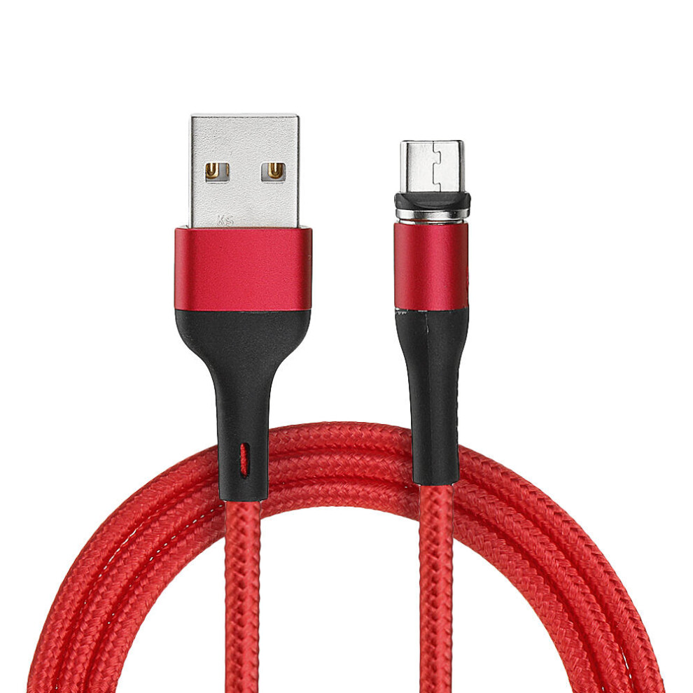 (Red) Micro Usb Led Magnetic Braided Fast Charging Cable 1M For Tablet Smartphone Red 9078193130249