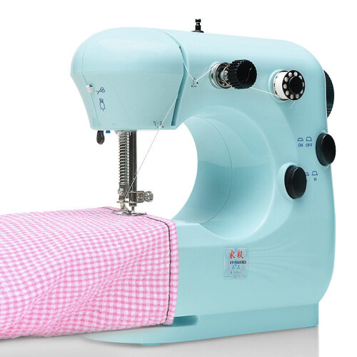 (Blue, US Plug) Portable Mini Sewing Machine Electric Desktop Handheld For DIY Stitch Clothes 1