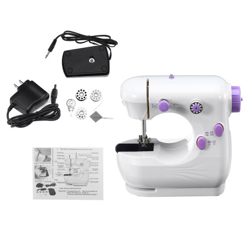 (Blue, US Plug) Portable Mini Sewing Machine Electric Desktop Handheld For DIY Stitch Clothes 2