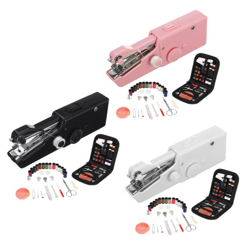 (Black) Without Battery Hand-held Electric Sewing Set Pink/Black/White Hand-held Sewing Machine 1