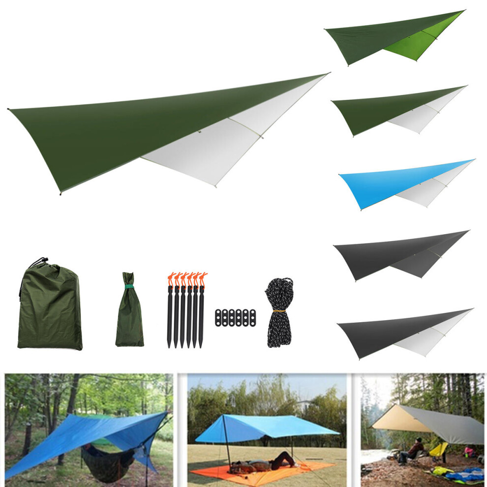 (Army Green With White) Outdoor Tent Sunshade Portable Hammock Rain Fly Waterproof Tent Tarp Camping Backpacking Tarp 6112212738993