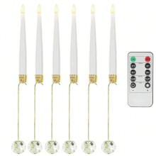 (A) Christmas Tree Candles with Remote Timer, 6 Pack Flameless Flickering LED Candles, Clear Crystal Ball, Christmas Tree Decoration