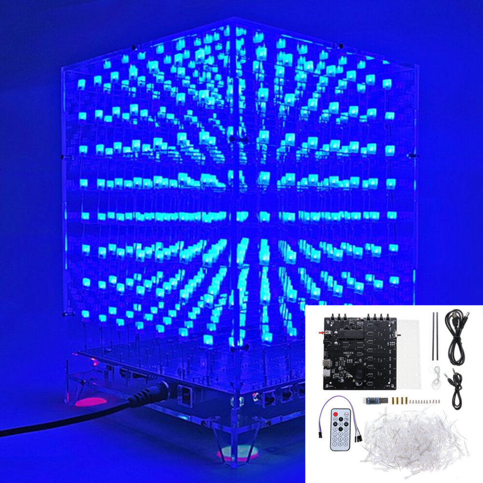 3D Cube Kit 8X8x8 Led Mp3 Music Spectrum Diy Electronic Kit Light/Blue 8727971243794