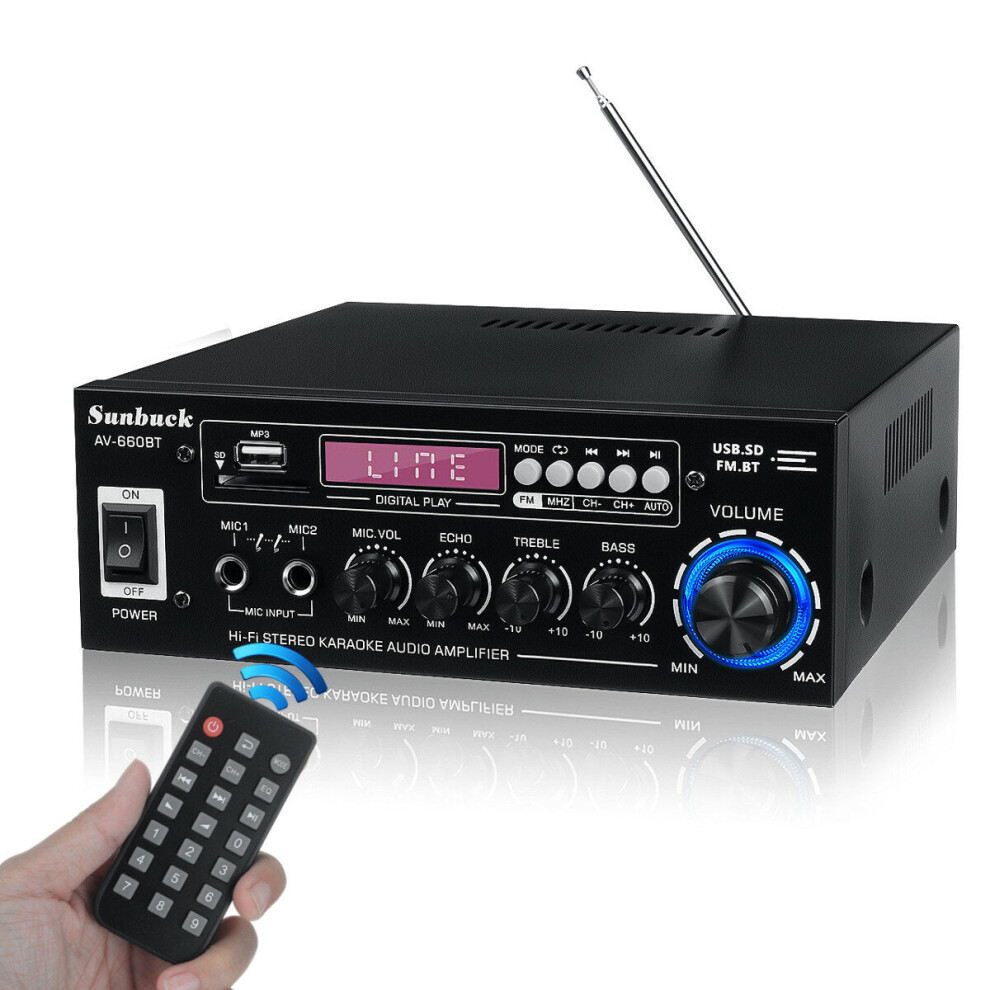 (, Uk Plug) 2000W Bluetooth 5.0 Audio Power Amplifier Eq Stereo Amp Car Home 2Ch Aux Usb Fm Radio Black 4250937585019