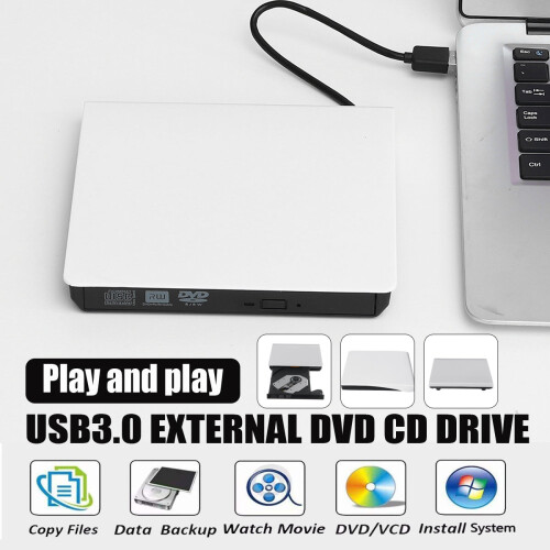 (White) USB3.0 External Optical Drive USB CD DVD Burner DVD-RW Player Writer Rewriter Support 2MB Data Transfer for PC Laptop Compute 2